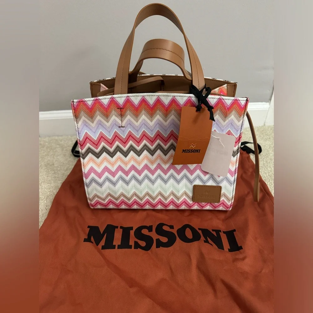 NWT MISSONI Chevron-pattern small cotton-blend tote bag purse - Picture 13 of 14